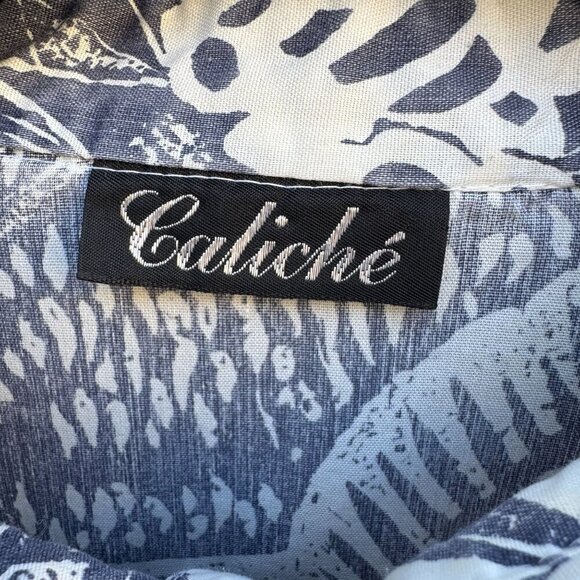 Caliché Vintage Womens Short-Sleeve Navy Tropical Elastic Hem Hawaiian Top L - Picture 5 of 9